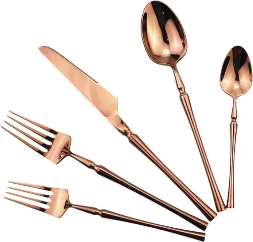 Vista 9 de Juego de cubiertos negros de 5 piezas de acero inoxidable 18/10 para 1, acabado espejo, ideal para bodas, festivales, fiestas, cocina en casa, apto