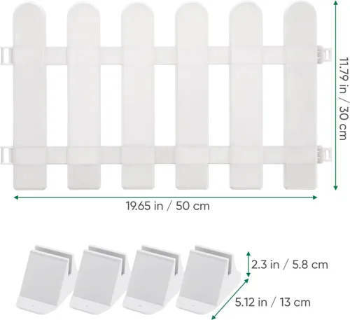 Vista 3 de 2 piezas de plástico blanco borde de valla de jardín con base de cabeza redonda para macizos de flores y decoración de interiores