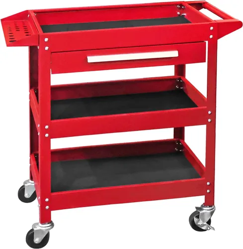 Vista 11 de Torin APTC302B Carro de empuje de servicio de herramientas de acero con 3 estantes y capacidad de 200 lb, color rojo