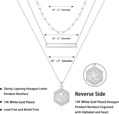 Vista 2 de Turandoss Collares de plata con iniciales en capas para mujer, chapado en oro blanco de 14 quilates, collar de cadena de clip con dije de letra
