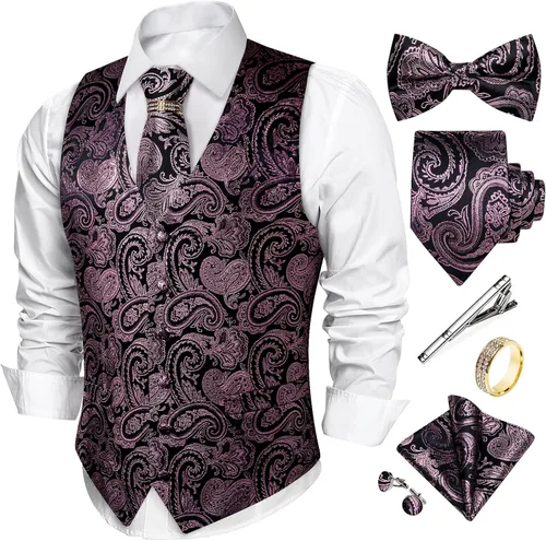 Vista 10 de DiBanGu Conjunto de chaleco de corbata y corbatín para hombre, chaleco de Negro