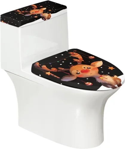 Vista 12 de Juego de decoración de baño de 2 piezas con diseño de muñeco de nieve de Navidad, cubierta de tanque para asiento de inodoro