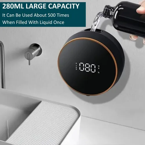 Vista 5 de Dispensador automático de jabón sin contacto, manos libres, dispensador automático de jabón espumoso para cocina y baño, montado en la pared