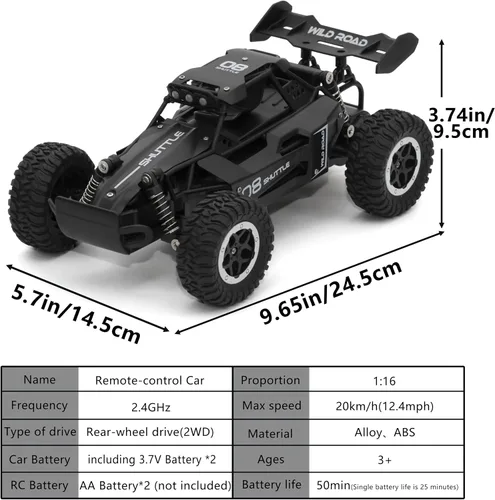 Vista 7 de Coche de control remoto RC Cars 1:16 All Terrain Monster Truck LED, 2WD Off Road Hobby RC 2.4GHz de alta velocidad, 20 Km/h RC Car Juguetes Regalo
