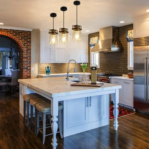 Vista 2 de Iluminación colgante para isla de cocina, lámpara colgante de cristal moderna lineal para comedor, 1 luz, lámpara colgante industrial para techo