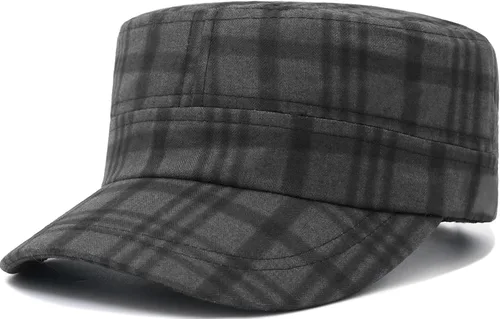 Vista 8 de Gorra de cadete para hombre, estilo militar, vintage, diseño a cuadros, tapa superior plana