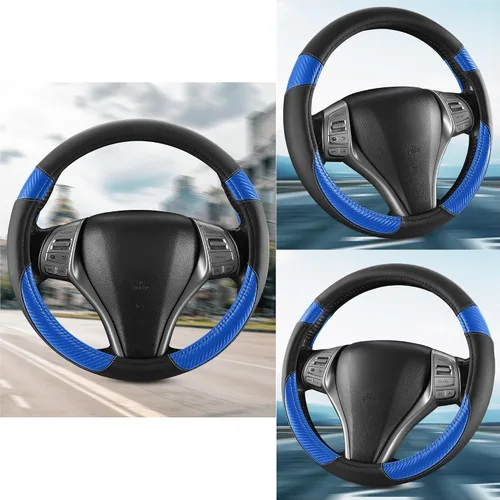 Vista 2 de Funda antideslizante de piel de napa para volante de automóvil, accesorios universales para automóvil para mujeres y hombres, apto para SUV de 14