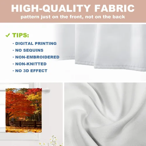 Vista 4 de Shrahala Orange Autumn Autumn Blackout Curtain Tiers, Fall Kitchen Valance Light Blocking Tier Drapes with Rod Pocket, 2 Pack 26 X 24 in