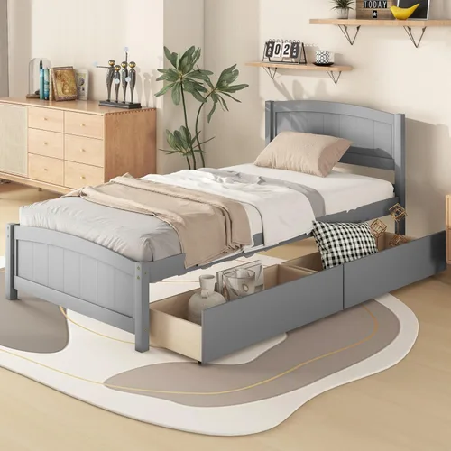 Vista 11 de Harper & Bright Designs Cama de plataforma de tamaño individual con 2 cajones de almacenamiento, marco de cama individual de madera