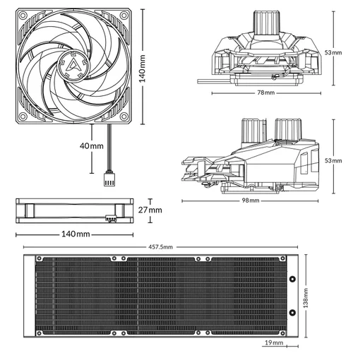 Vista 5 de Congelador de agua II 120 - Refrigerante de agua multi compatible y multifuncional CPU AIO