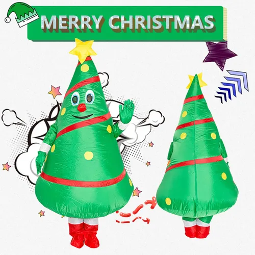 Vista 2 de Disfraz inflable de Papá Noel, divertido árbol de Navidad, disfraz de cosplay, fiesta de Navidad para adultos y niños