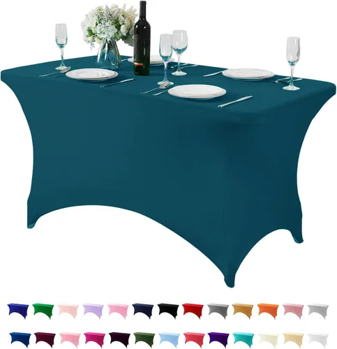 Vista 56 de Mantel de elastano para mesa de 6, 4 o 8 pies, universal, ajustable, para fiestas, banquetes, bodas y eventos, color verde manzana
