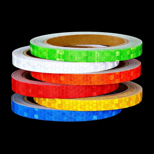 Vista 2 de Zonon Cintas adhesivas, 6 rollos de cintas reflectantes, 6 colores, calcomanía de seguridad nocturna, plateado, azul, rojo, amarillo, naranja, verde