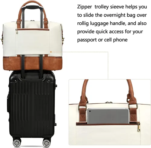 Vista 40 de CAMTOP - Bolsa de viaje de fin de semana para mujer, bolsa de lona con espacio para laptop de15.6 pulgadas
