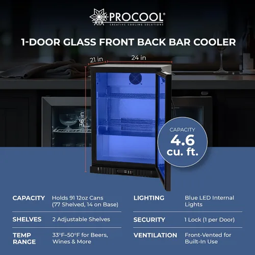 Vista 6 de Procool - Enfriador de barra trasera de 24 pulgadas, 1 puerta, nevera