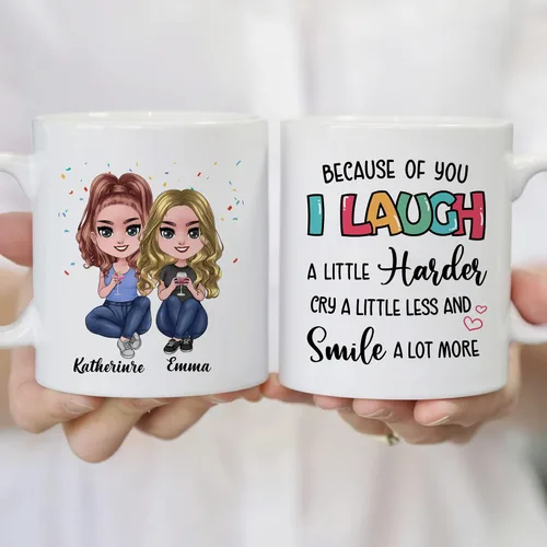 Vista 4 de Gossby Taza de café personalizada de la amistad, regalo personalizado Besites para mujeres con diseño de muñeca, nombre, cita – cumpleaños, Navidad