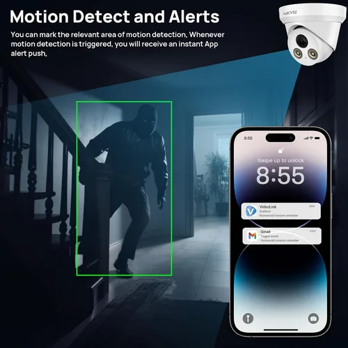 Vista 5 de Cámara IP PoE de 4MP para exteriores con detección de movimiento humano/vehículo y micrófono integrado, gran angular de 118°, lente de 0.110 in