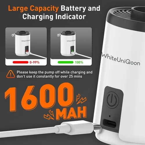 Vista 7 de Bomba de aire para inflables, mini bomba de aire con batería de 1600 mAh y luz de campamento recargable por USB para inflar rápidamente, desinflar