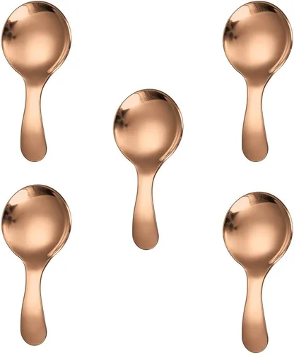Vista 11 de 5 cucharas de mango corto, mini cucharas de acero inoxidable, cuchara redonda gruesa para condimentos de sal, postre, té, café (negro)