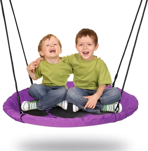 Vista 11 de ZENY Juego de columpio de 40 pulgadas para patio de recreo, plataforma redonda para interiores y exteriores, plataforma de columpio para niños, tela