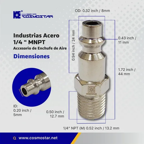 Vista 3 de COSMOSTAR Industries - Enchufe de aire MNPT de acero de 1/4 de pulgada, enchufe de 1/4 de pulgada y conector NPT de 1/4 pulgadas, enchufes