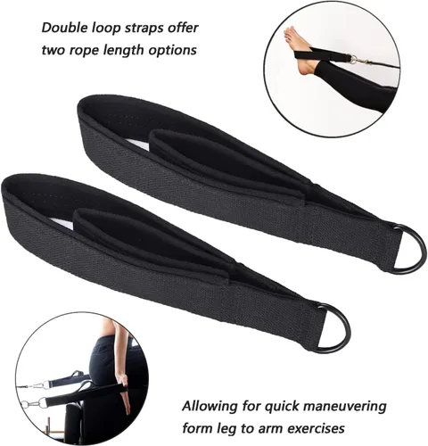 Vista 4 de LOOEEL 2 correas de doble bucle para pilates, correas de equipo de fitness, correas de doble acolchado para pilates en D, correas de doble bucle
