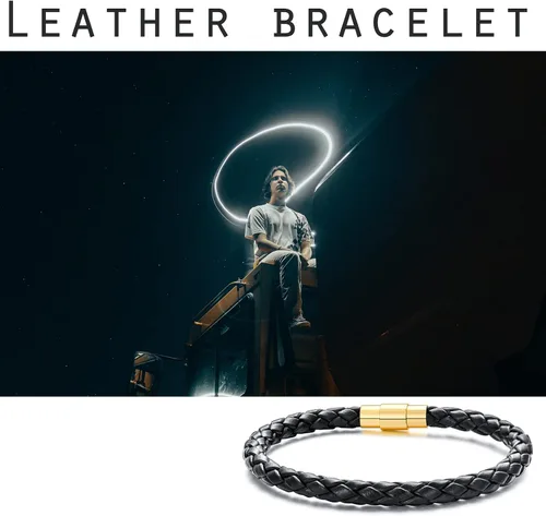 Vista 5 de KXJ Pulseras de cuero trenzado unisex de 0.197 in para hombres y mujeres, pulsera de cuerda de cuero genuino, marrón, azul, negro, cierre magnético