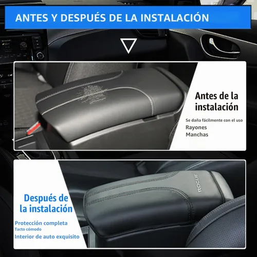 Vista 2 de Funda para reposabrazos de consola central de automóvil para Nissan Rogue 2014-2020, de cuero, antiarañazos, protector de tapa de caja central Cuero