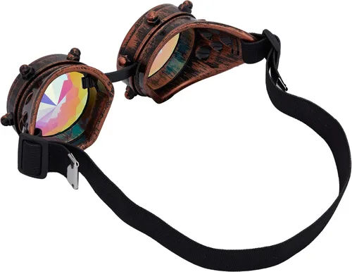 Vista 6 de Gafas de caleidoscopio para Raves Trippy psicodélico Steampunk con lentes de cristal de difracción de prisma arcoíris