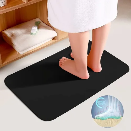 Vista 4 de Juego de 3 alfombras de baño clásicas negras, antideslizantes, en forma de U, con tapa de inodoro