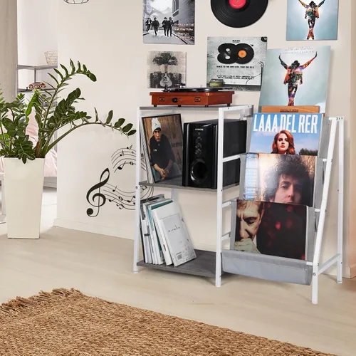 Vista 2 de HYCFYJR Soporte para reproductor de discos de vinilo, almacenamiento de discos de vinilo de 3 niveles, soporte para tocadiscos con soporte Now