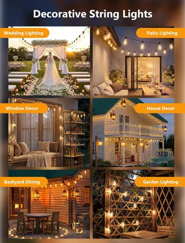 Vista 7 de Guirnalda de luces para exteriores de 10 pies, 10 luces LED Edison ST40 para patio Bombillas inastillables, IP65 impermeables, regulables, 2700 K