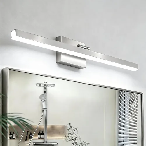 Vista 23 de IZORRO Moderna lámpara de tocador de baño de 16 pulgadas, giratoria, 12 W, regulable, lámpara LED sobre el espejo, barra de luz negra para tocador
