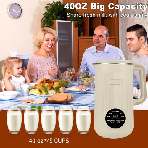 Vista 4 de Máquina automática de leche de soja 8 en 1, máquina de leche de soja de 40 onzas para almendras caseras, avena, leche de soja, pasta de arroz