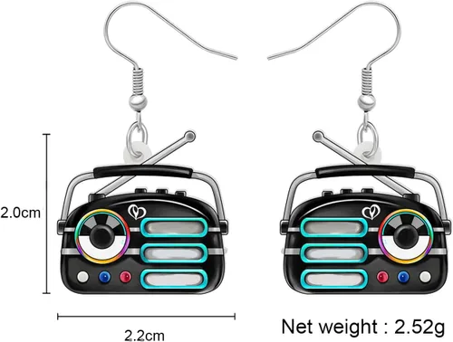 Vista 5 de Aretes de cinta de casete de radio vintage de acrílico para mujer, joyería retro de los años 80 y 90, regalos nostálgicos para fiestas