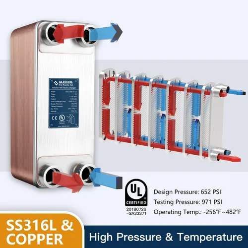 Vista 2 de ALECOIL Intercambiador de calor de 50 placas de 5 x 12 pulgadas con puerto MPT de 1-1/4 pulgadas de agua a agua intercambiador de calor de placas