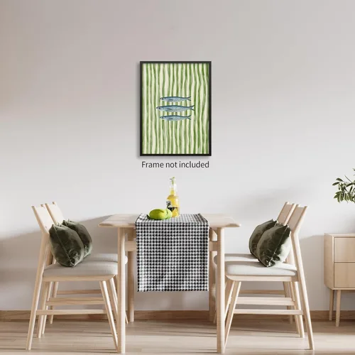 Vista 5 de Impresiones de Sardinas - Pósteres de pared de cocina de moda, diseño de rayas verdes, retro y moderna, estética de alimentos para el hogar