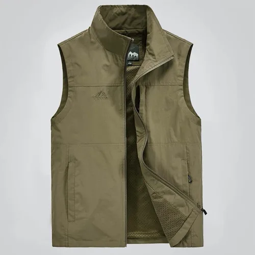 Vista 2 de WENKOMG1 Chaleco ligero de secado rápido para hombre, chaleco con cremallera completa para correr, al aire libre, primavera y verano