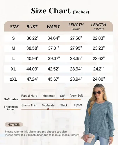 Vista 5 de WEESO Suéter tipo túnica ligera con mangas de farol hinchadas para mujer, estilo casual, dobladillo de tulipán