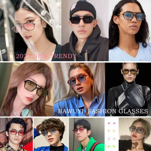 Vista 2 de BAWUYI Gafas de sol estilo aviador cuadradas retro de los años 70 para mujeres y hombres, de moda, vintage, planas, estrechas, tintadas, UV400