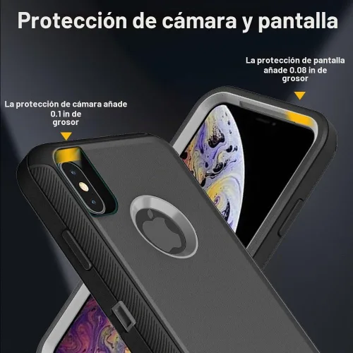 Vista 3 de Funda para iPhone Xs Max con 2 protectores de pantalla de vidrio templado, grado militar 3 en 1, resistente a prueba de golpes, caídas y polvo