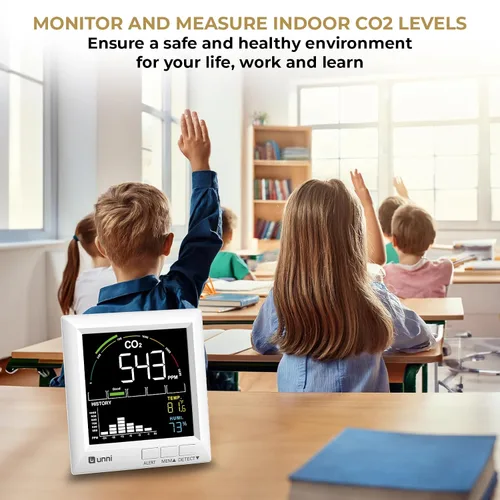 Vista 8 de Monitor de CO2 U UNNI Detector de Dióxido de Carbono para el Hogar, 3 Volumenes Ajustables para Alertas y 3 Retroiluminación Ajustable, Sensor