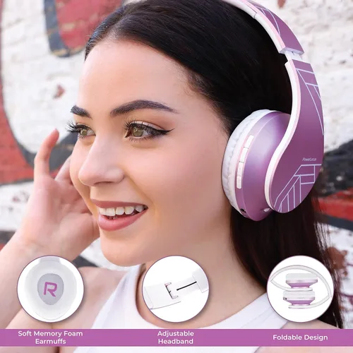 Vista 2 de PowerLocus Auriculares Bluetooth sobre la oreja, auriculares inalámbricos con micrófono, auriculares plegables, orejeras de espuma viscoelástica