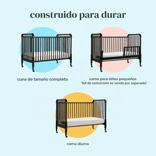 Vista 8 de DaVinci Jenny Lind - Cuna convertible 3 en 1, color ébano Converts to Toddler Bed & Daybed, 4 Adjustable Mattress Heights - Conversion Kit Sold