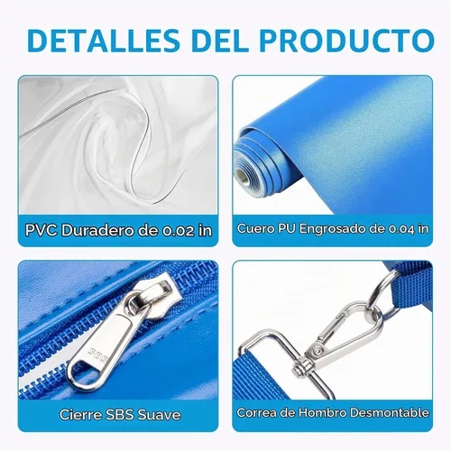 Vista 5 de Paxiland Clear Bag for Stadium Events, 8.7"x7"x3"PU Leather Clear Purse Azul