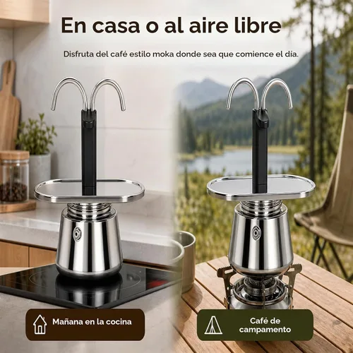 Vista 9 de Olla de Moka de Acero Inoxidable, Cafetera de Espresso de 2 Tazas para Estufa con Doble Boca, Fácil de Operar, Prepara Café Rápidamente, Olla