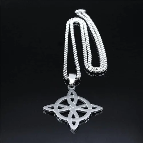 Vista 4 de Collar de geometría de nudo celta de bruja de acero inoxidable para hombresmujeres Wicca Collares de bruja Nudo de Bruja