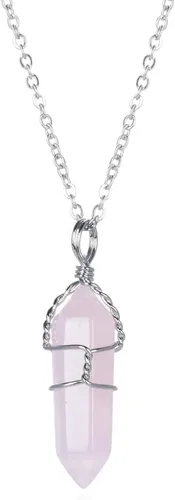 Vista 3 de 1 collar con colgante de piedras preciosas naturales curativas de cuarzo de cristal reiki chakras, piedras preciosas de 18 pulgadas, joyería