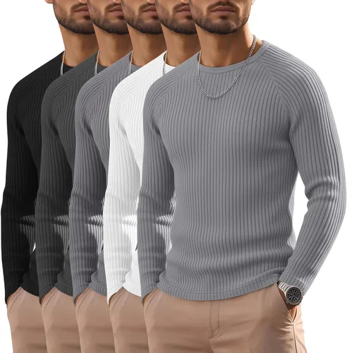 Vista 12 de Oakgarden Paquete de 5 camisas térmicas acanaladas de manga larga para Colores básicos