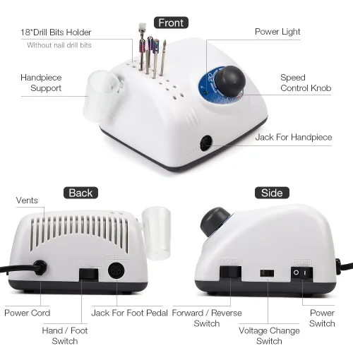 Vista 6 de 65W Fuerte 210 105L Uñas Taladros Manicura Pedicura Máquina Eléctrica Fuerte Lima de Uñas Pulido 35000RPM Uñas Arte Rectificado Dispositivo